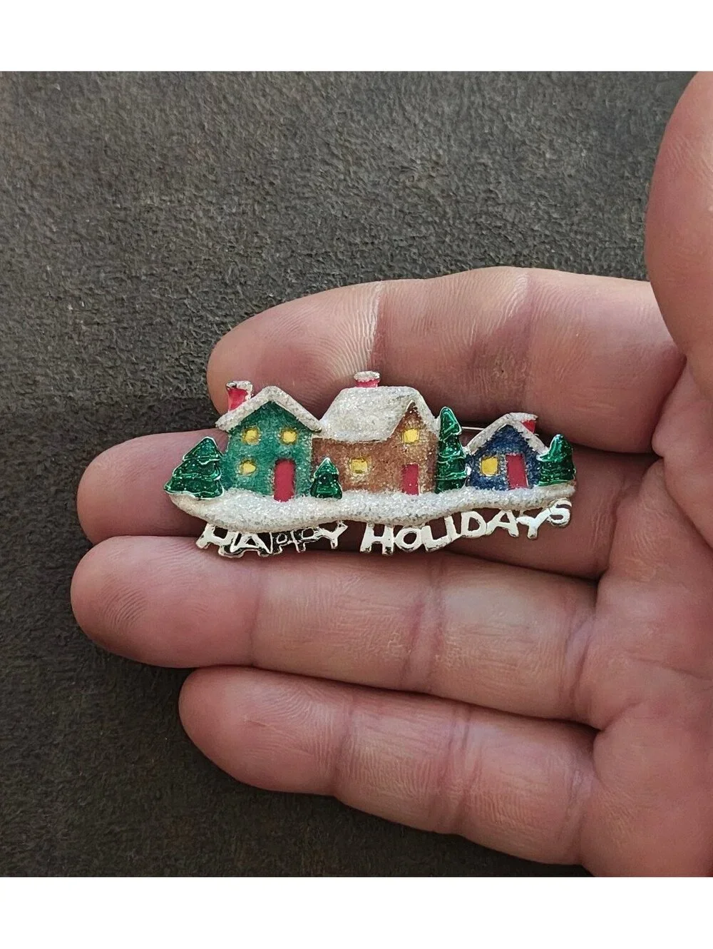 1980s Danecraft Happy Holidays Christmas Village Pin